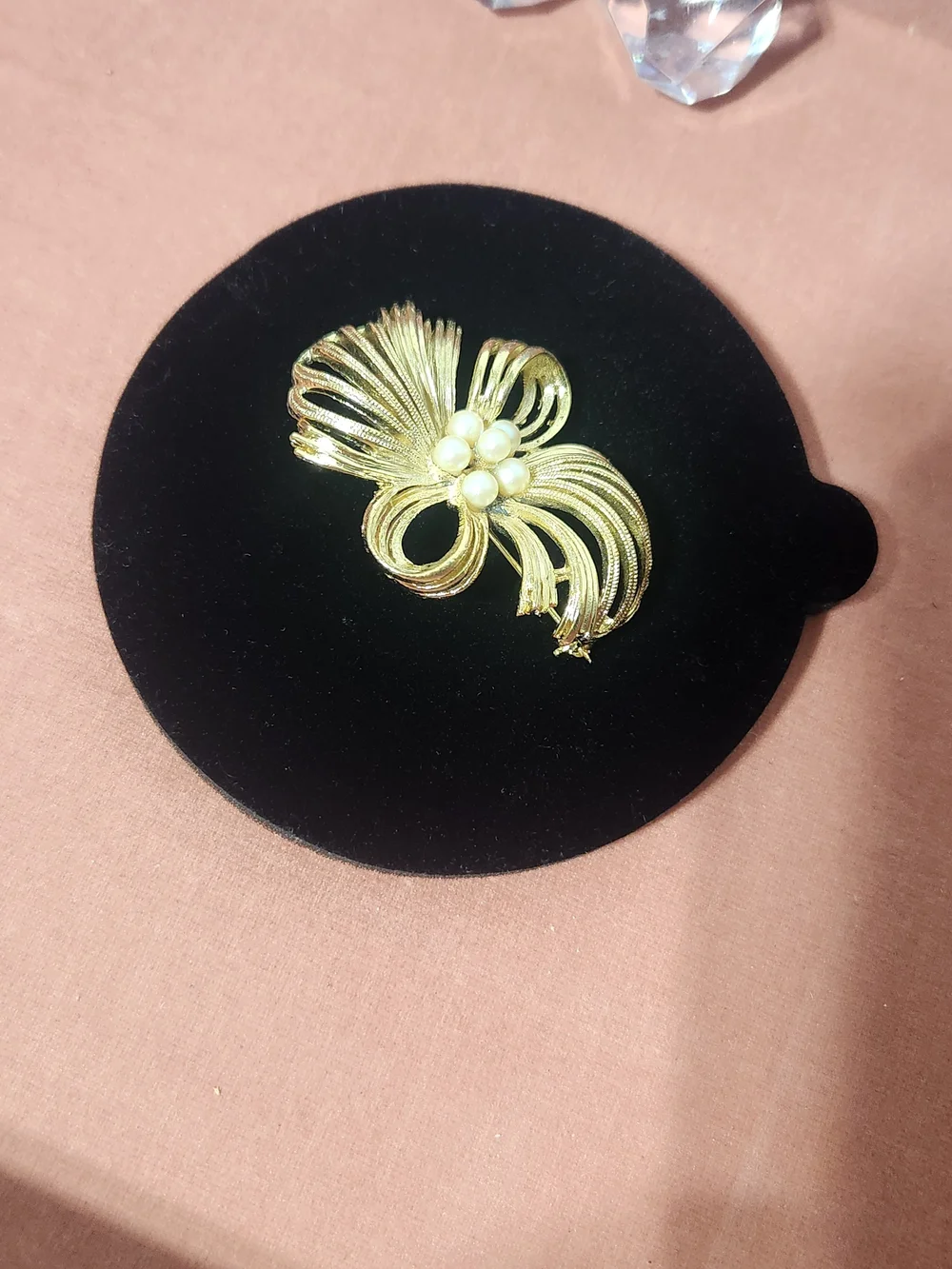 Gold Pearl Accent Bow Brooch - Women Jewelry Brooches